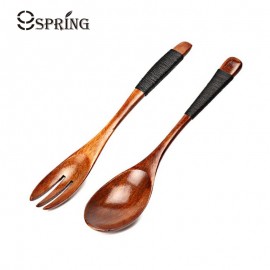 Japanese Style Dinnerware Set Wooden Salad Dinner Fork Set Kitchen Cutlery Set For Kids Portable Outdoor Picnic Tableware