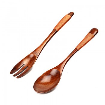 Japanese Style Dinnerware Set Wooden Salad Dinner Fork Set Kitchen Cutlery Set For Kids Portable Outdoor Picnic Tableware