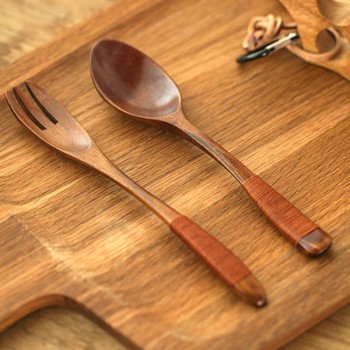 Japanese Style Dinnerware Set Wooden Salad Dinner Fork Set Kitchen Cutlery Set For Kids Portable Outdoor Picnic Tableware