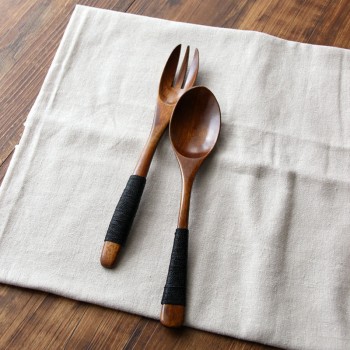 Japanese Style Dinnerware Set Wooden Salad Dinner Fork Set Kitchen Cutlery Set For Kids Portable Outdoor Picnic Tableware