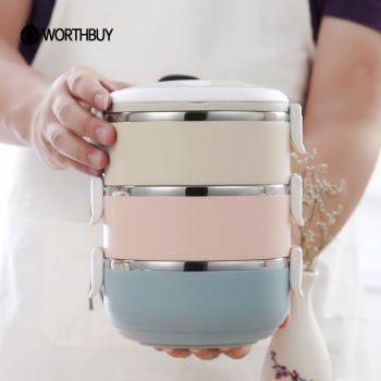 WORTHBUY Gradient Color Japanese Lunch Box Thermal For Food Bento Box Stainless Steel LunchBox For Kids Portable Picnic School