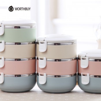 WORTHBUY Gradient Color Japanese Lunch Box Thermal For Food Bento Box Stainless Steel LunchBox For Kids Portable Picnic School