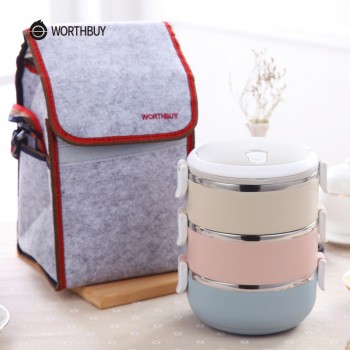 WORTHBUY Gradient Color Japanese Lunch Box Thermal For Food Bento Box Stainless Steel LunchBox For Kids Portable Picnic School