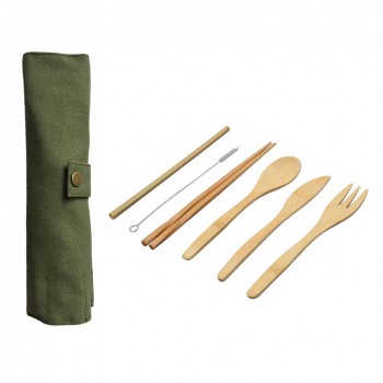 6Pcs/set Japanese Wooden Dinnerware Set Cutlery Set Bamboo Fork Knife With Cloth Bag Kitchen Tools picnic travel camping outdoor