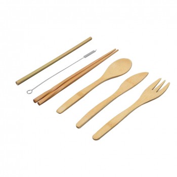 6Pcs/set Japanese Wooden Dinnerware Set Cutlery Set Bamboo Fork Knife With Cloth Bag Kitchen Tools picnic travel camping outdoor