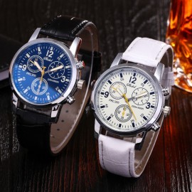 Fashion Faux Leather Mens Analog Quarts Watches Blue Ray Men Wrist Watch 2018 Mens Watches Top Brand Luxury Casual Watch Clock