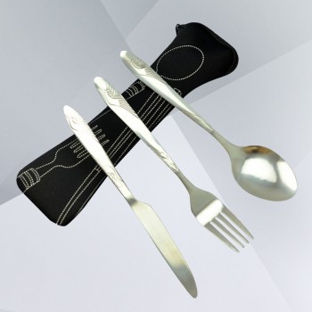 3 PCS Stainless Steel Tableware Set Portable Travel Silverware Lightweight Travel Camping Cutlery Set (Case-Knife Fork Spoon)