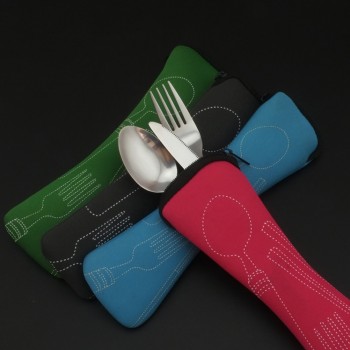 3 PCS Stainless Steel Tableware Set Portable Travel Silverware Lightweight Travel Camping Cutlery Set (Case-Knife Fork Spoon)