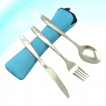 3 PCS Stainless Steel Tableware Set Portable Travel Silverware Lightweight Travel Camping Cutlery Set (Case-Knife Fork Spoon)