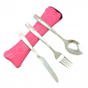 3 PCS Stainless Steel Tableware Set Portable Travel Silverware Lightweight Travel Camping Cutlery Set (Case-Knife Fork Spoon)