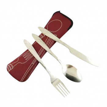3 PCS Stainless Steel Tableware Set Portable Travel Silverware Lightweight Travel Camping Cutlery Set (Case-Knife Fork Spoon)