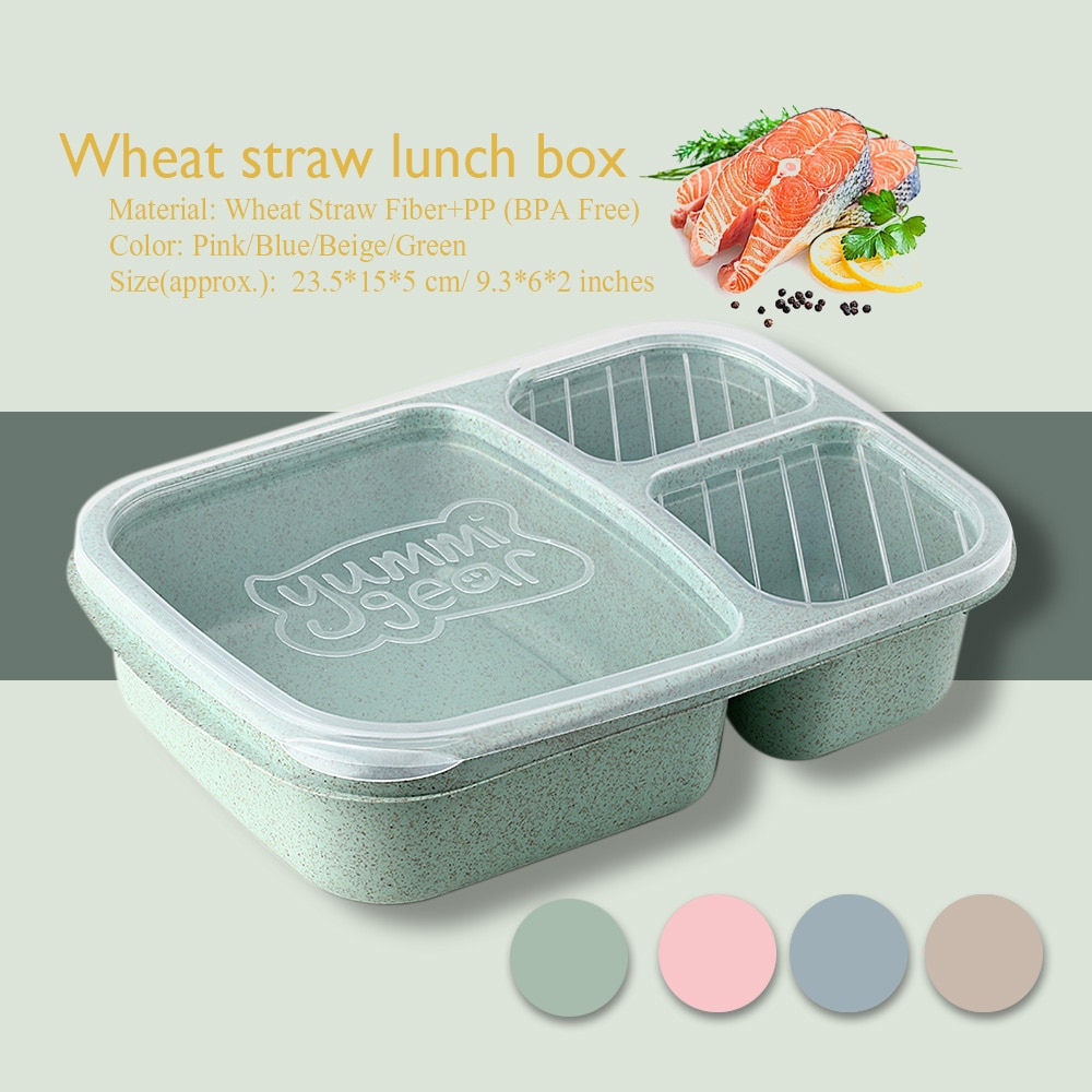 1Pcs Practical Plastic 3 Compartments Lunch Food Box Snack Container Storage Lunchbox Microwavable Containers