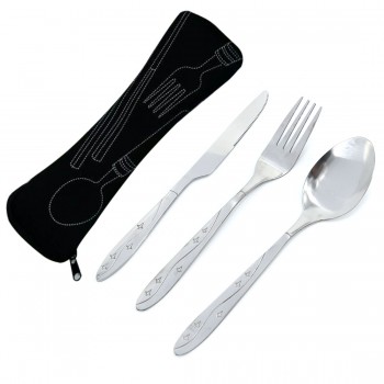 Stainless Steel Tableware Set Lightweight Outdoor Hiking Portable travel cutting Set with Cloth Bag Picnic Tools Dinnerware Sets
