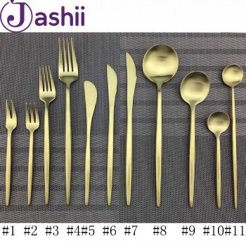 JASHII Pure Gold Dinnerware Wedding Golden Travel Cutlery Set 18/10 Stainless Steel Dinner Knife Fork Scoops Silverware Hot Sale