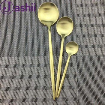 JASHII Pure Gold Dinnerware Wedding Golden Travel Cutlery Set 18/10 Stainless Steel Dinner Knife Fork Scoops Silverware Hot Sale