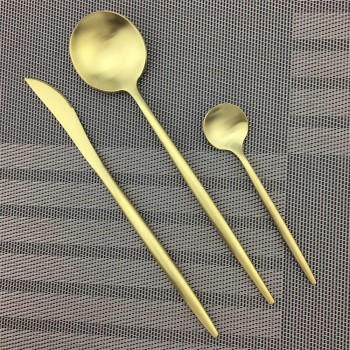 JASHII Pure Gold Dinnerware Wedding Golden Travel Cutlery Set 18/10 Stainless Steel Dinner Knife Fork Scoops Silverware Hot Sale