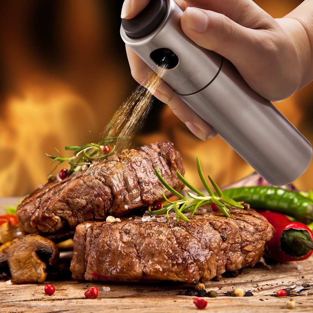 Realand Stainless Steel Oil Sprayer Olive Mist Spraying Can Pump Bottle Pot Vinegar Dispenser Kitchen Tool for Home, Grill, BBQ