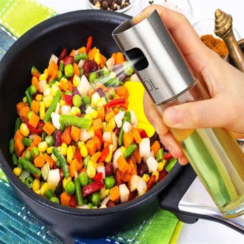 Glass Oil Dispenser Empty Bottle Stainless Steel Olive Oil Spray Barbecue Vinegar Sprayer Pot Storage Bottles Kitchen Tools S3