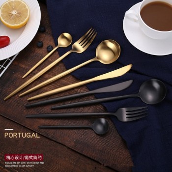KTL 24PCS Gold Silverware Set Black Cutlery Set 18/10 Stainless Steel Dinnerware Dinner Knife Fork Scoops Tableware Set