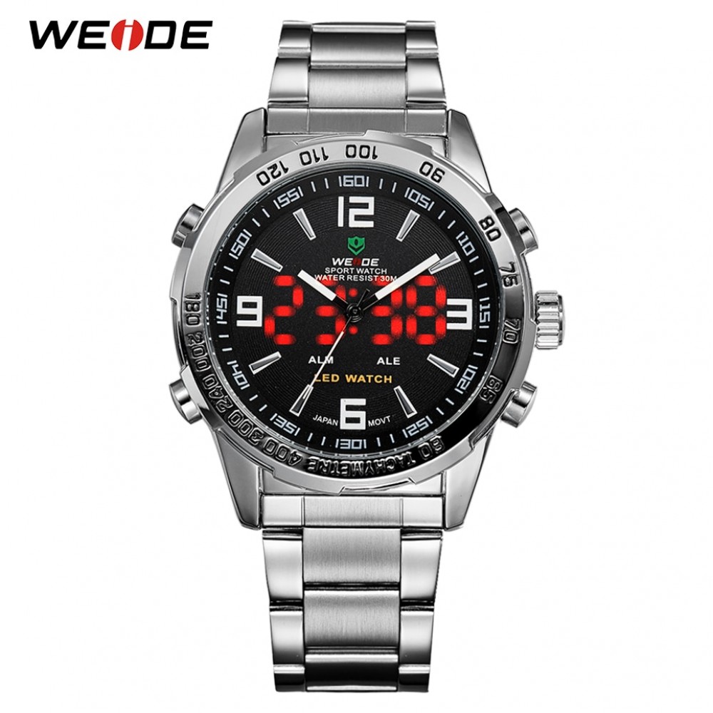 WEIDE 2019 Mens Business Casual Watches Luxury Brand Quartz LED Digital Movement Wrist Watch Clock Military Relogio Masculino