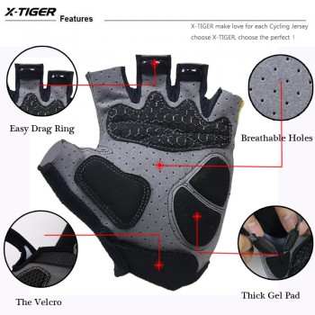 X-Tiger 3D GEL Pad Bright Green Sport Gloves With Reflective Half Finger MTB Bike Gloves Cycling Gloves Mountain Bicycle Gloves