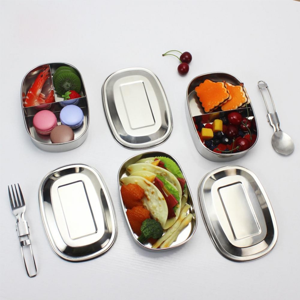 LanLan 304 Stainless Steel Square Lunch Box with Buckle Leak-Proof Food Container Bento Box