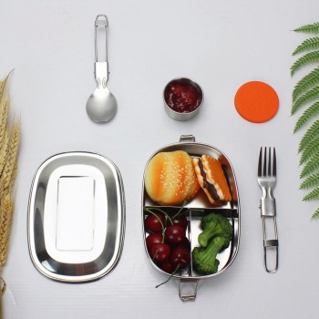 LanLan 304 Stainless Steel Square Lunch Box with Buckle Leak-Proof Food Container Bento Box