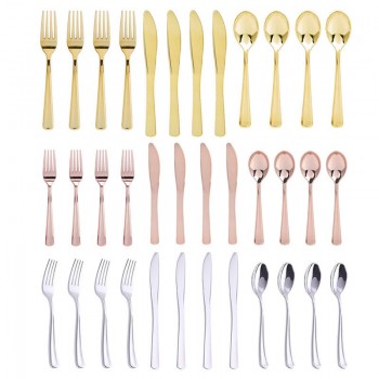 12Pcs Flat Plating Gold Disposable Cutlery Western Dessert Cutlery Ice Cream Spoon Long Handle Cutlery Christmas Party Supplies