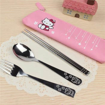3PCS/SET Cartoon Hello Kitty Doraemon Stainless Steel Travel Dinnerware Set Cutlery Fork Set For Kids Children Tableware C