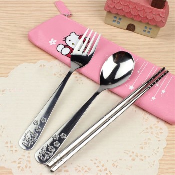 3PCS/SET Cartoon Hello Kitty Doraemon Stainless Steel Travel Dinnerware Set Cutlery Fork Set For Kids Children Tableware C