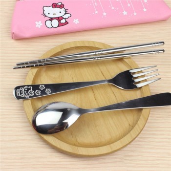3PCS/SET Cartoon Hello Kitty Doraemon Stainless Steel Travel Dinnerware Set Cutlery Fork Set For Kids Children Tableware C