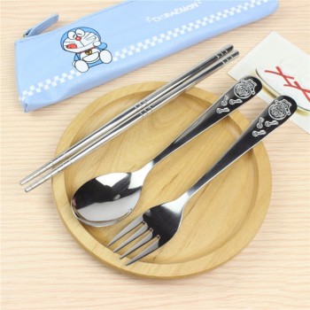 3PCS/SET Cartoon Hello Kitty Doraemon Stainless Steel Travel Dinnerware Set Cutlery Fork Set For Kids Children Tableware C