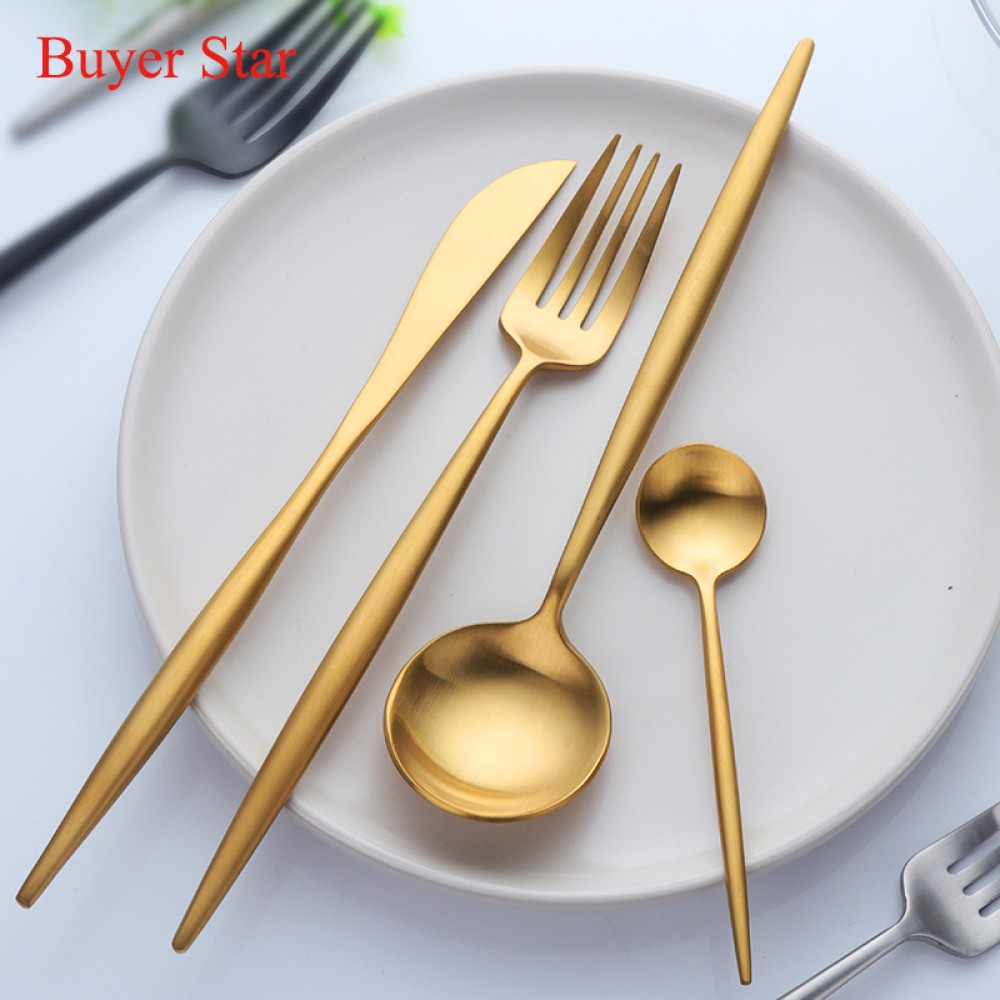 Dinnerware Set 18/8 Stainless Steel Cutlery Set 4 Pieces Golden Knife Fork Tableware Gold Cutleries Western Food Set