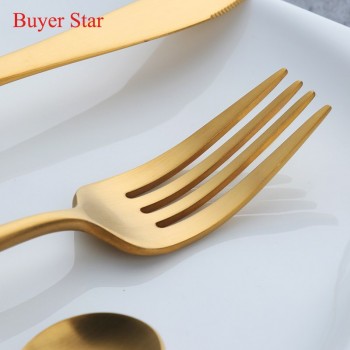 Dinnerware Set 18/8 Stainless Steel Cutlery Set 4 Pieces Golden Knife Fork Tableware Gold Cutleries Western Food Set
