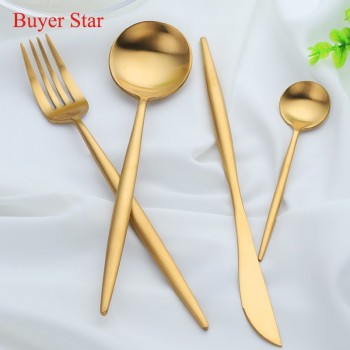 Dinnerware Set 18/8 Stainless Steel Cutlery Set 4 Pieces Golden Knife Fork Tableware Gold Cutleries Western Food Set