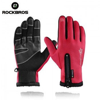 ROCKBROS Touch Screen Bike Gloves Winter Thermal Windproof Warm Full Finger Cycling Glove Anti-slip Bicycle Gloves For Men Women