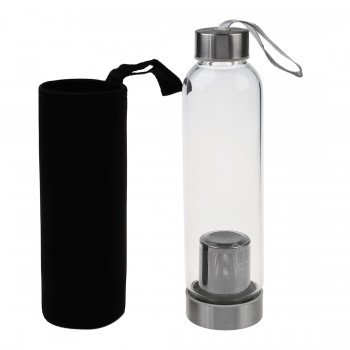 HOT-Glass Sport Water Bottle with Tea Filter Infuser Protective Bag 550ml