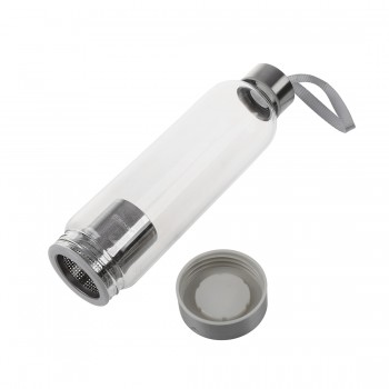 HOT-Glass Sport Water Bottle with Tea Filter Infuser Protective Bag 550ml
