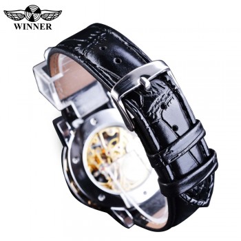 Winner Black Golden Retro Luminous Hands Fashion Diamond Display Mens Mechanical Skeleton Wrist Watches Top Brand Luxury Clock