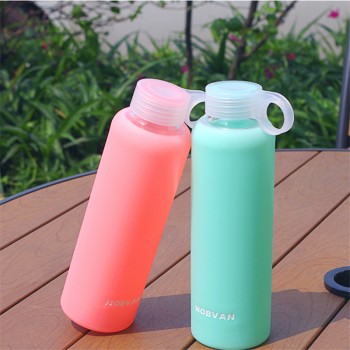 160/220/300/450ML HOT Large Collection Water Bottle Colorful Portable Glass Drinking With Cover Silicone Anti-Skid Sleeve Bottle