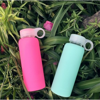 160/220/300/450ML HOT Large Collection Water Bottle Colorful Portable Glass Drinking With Cover Silicone Anti-Skid Sleeve Bottle