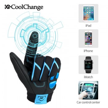 CoolChange Bicycle Gloves Winter Thermal Waterproof Bike Gloves Long Finger Touch Screen Wrist Buckle Cycling Gloves Men Women