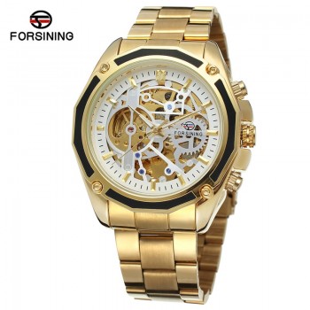 FORSINING Men Watch Stainless Steel Military Sport Wristwatch Skeleton Automatic Mechanical Male Clock relogio masculino 0609