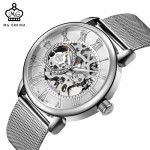 ORKINA Male Wristwatch Skeleton Dial Mechanical Hand-wind Clock Mens Wrist Watches Stainless Steel Mesh Band Herren Armbanduhr