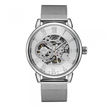 ORKINA Male Wristwatch Skeleton Dial Mechanical Hand-wind Clock Mens Wrist Watches Stainless Steel Mesh Band Herren Armbanduhr