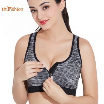 THUNSHION Top Sports Bra Quick Dry Female Fitness Bra Seamless Push Up Workout Bra Sexy Front Zipper Close Sports Wear for Women