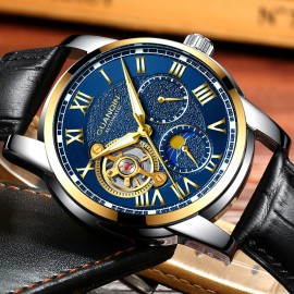 GUANQIN Mens Watches Top Brand Luxury Tourbillon Skeleton Watch Men Sport Leather Waterproof Automatic Mechanical Wrist Watch