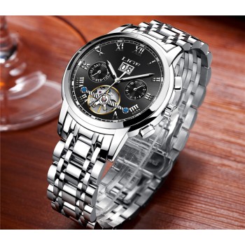 LIGE Mens Watches Top Luxury Brand Automatic Mechanical Watch Men Full Steel Business Waterproof Sport Watches Relogio Masculino