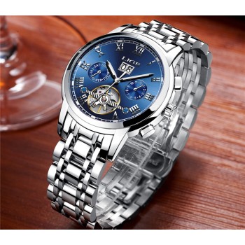LIGE Mens Watches Top Luxury Brand Automatic Mechanical Watch Men Full Steel Business Waterproof Sport Watches Relogio Masculino