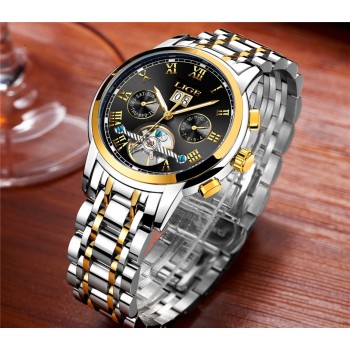 LIGE Mens Watches Top Luxury Brand Automatic Mechanical Watch Men Full Steel Business Waterproof Sport Watches Relogio Masculino